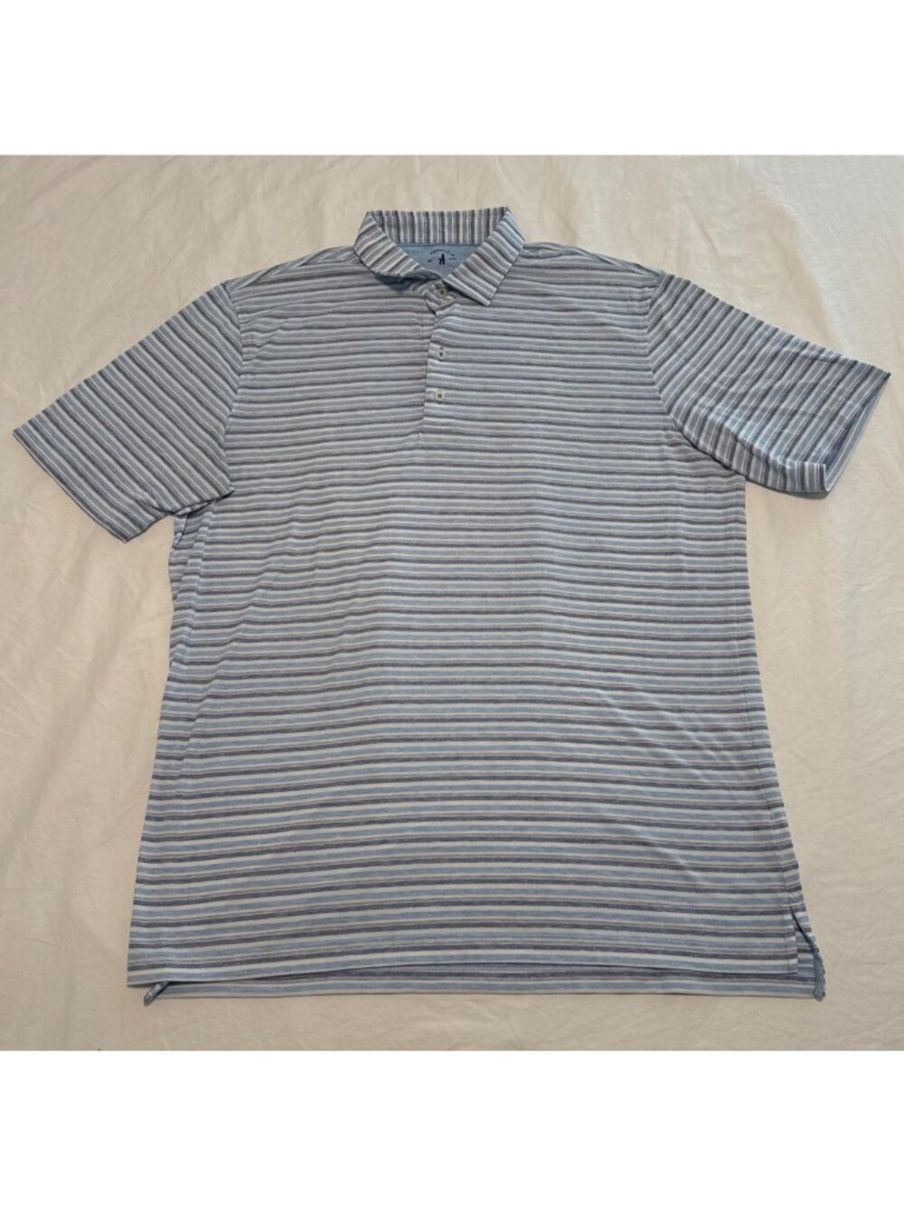 Johnnie-O Mens Large Polo Shirt Blue Stripe Maliblu Polyester Tencel Spandex